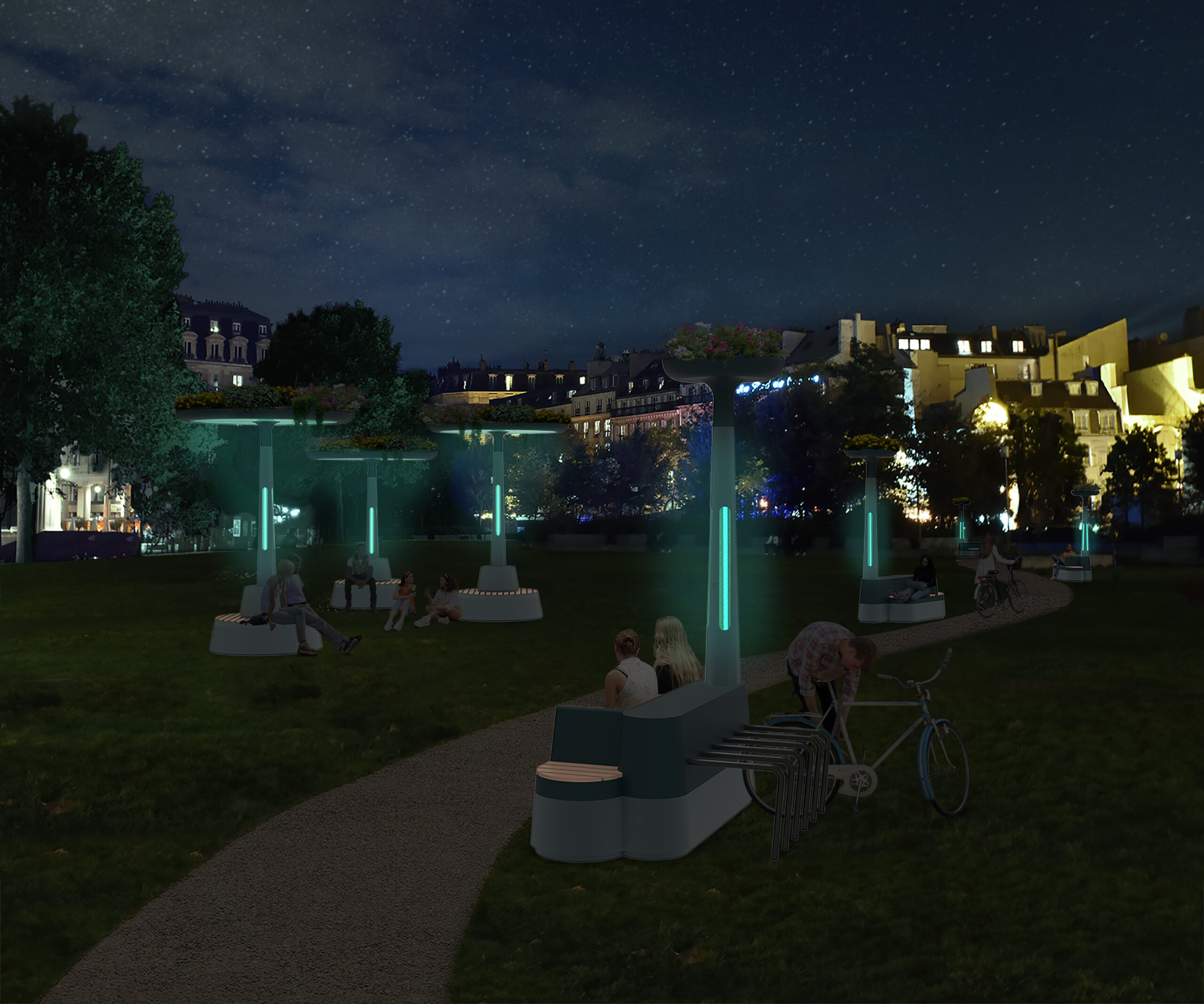 Shadee bioluminescent placemaking design by Glowee to light green space