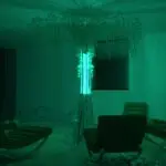 Glowzen room with bioluminescent tree and 6 long chair seaters